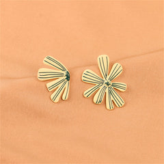 Green Enamel Asymmetric Floral Stud Earrings