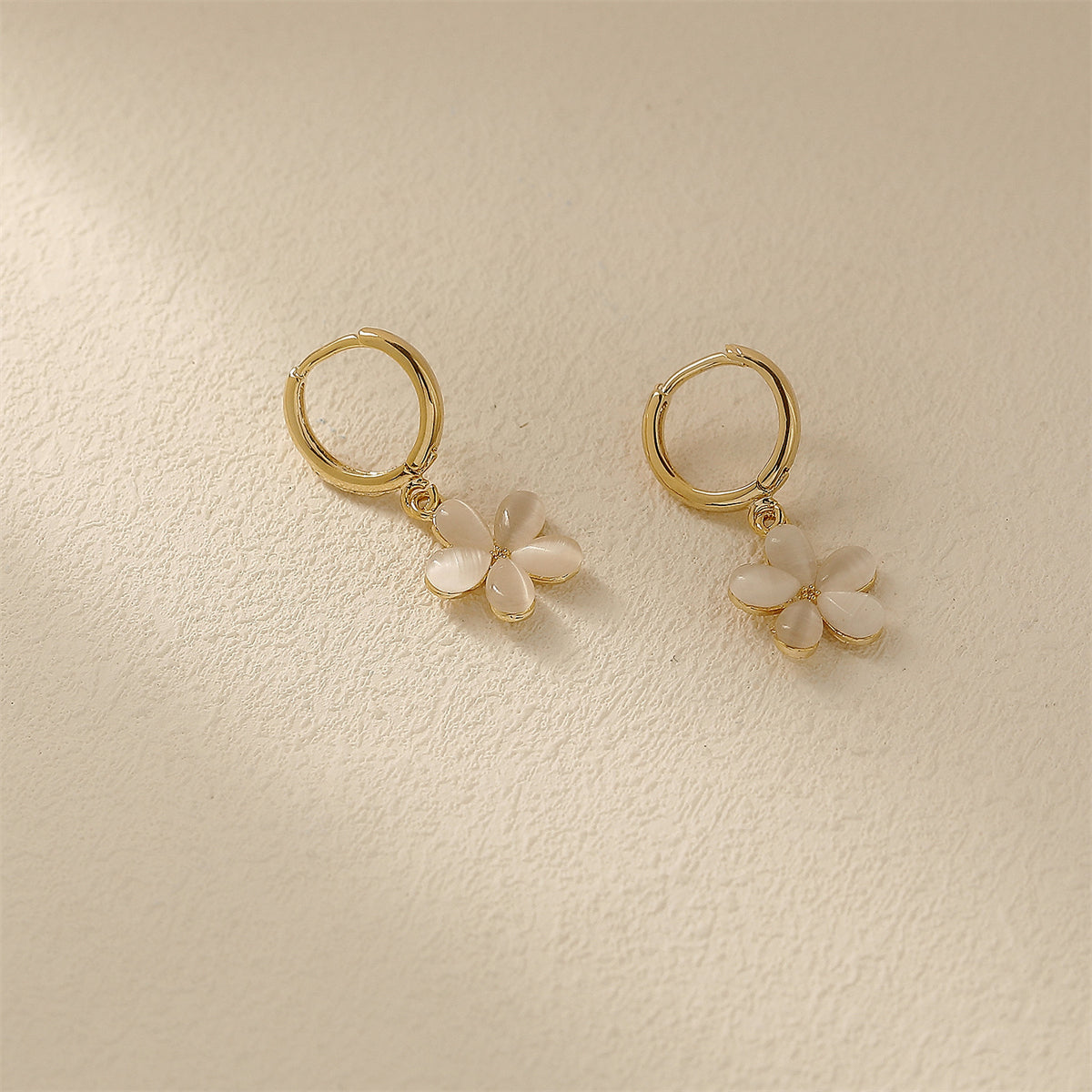 Cat's Eye & 18K Gold-Plated Flower Huggie Earrings
