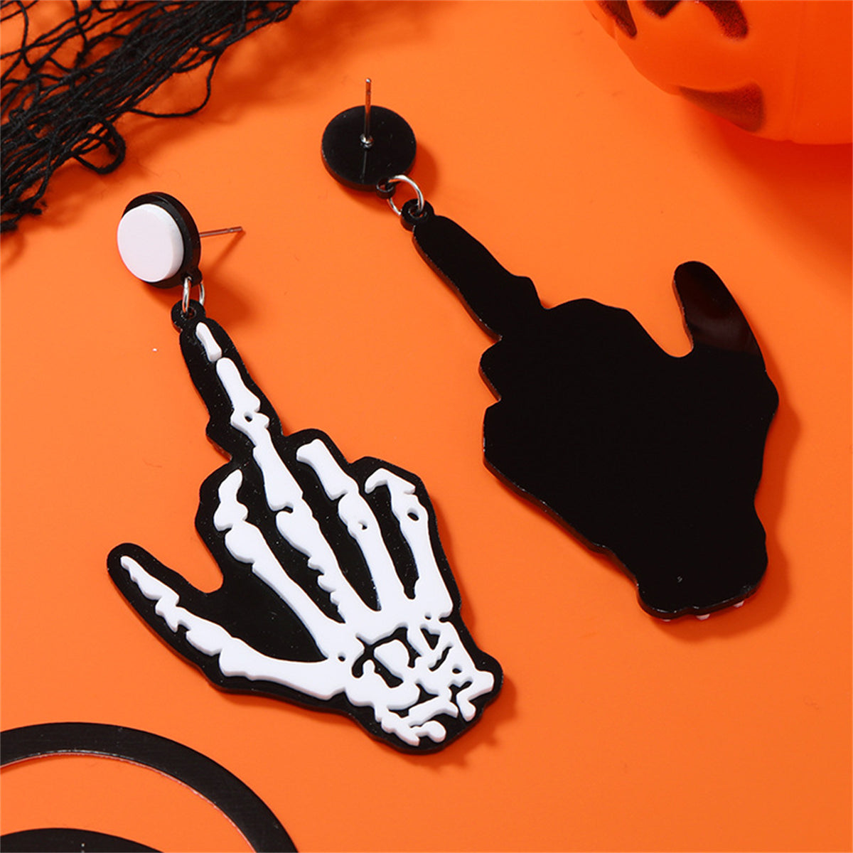 Black and Silver-Plated Skeleton Hand Drop Earrings, silver drop earrings for women, vintage-inspired design, styled look