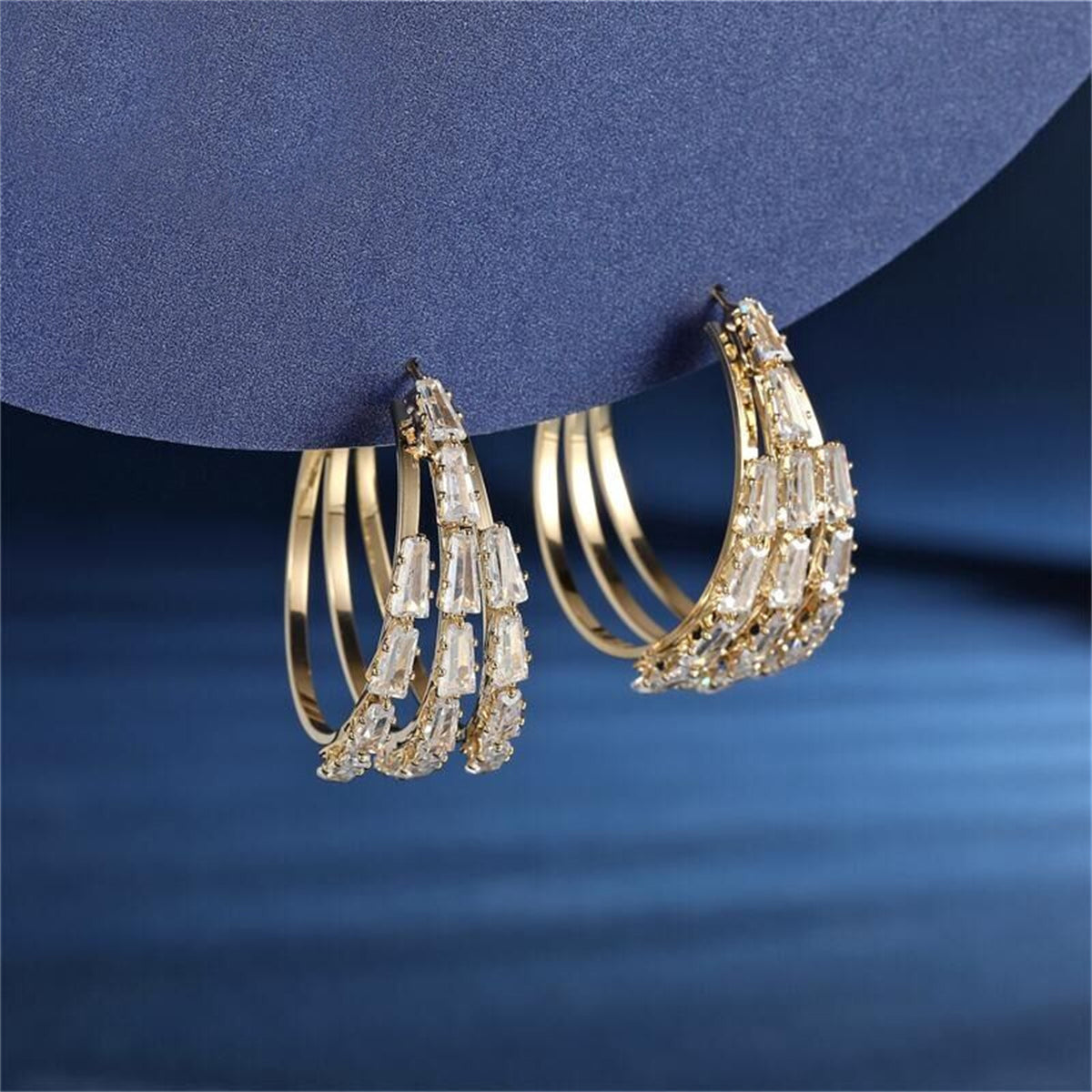 Crystal and 18K Gold-Plated Layered Circle Huggie Earrings, gold huggie earrings, everyday style, detail close-up