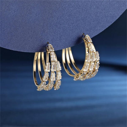 Crystal and 18K Gold-Plated Layered Circle Huggie Earrings, gold huggie earrings, everyday style, detail close-up