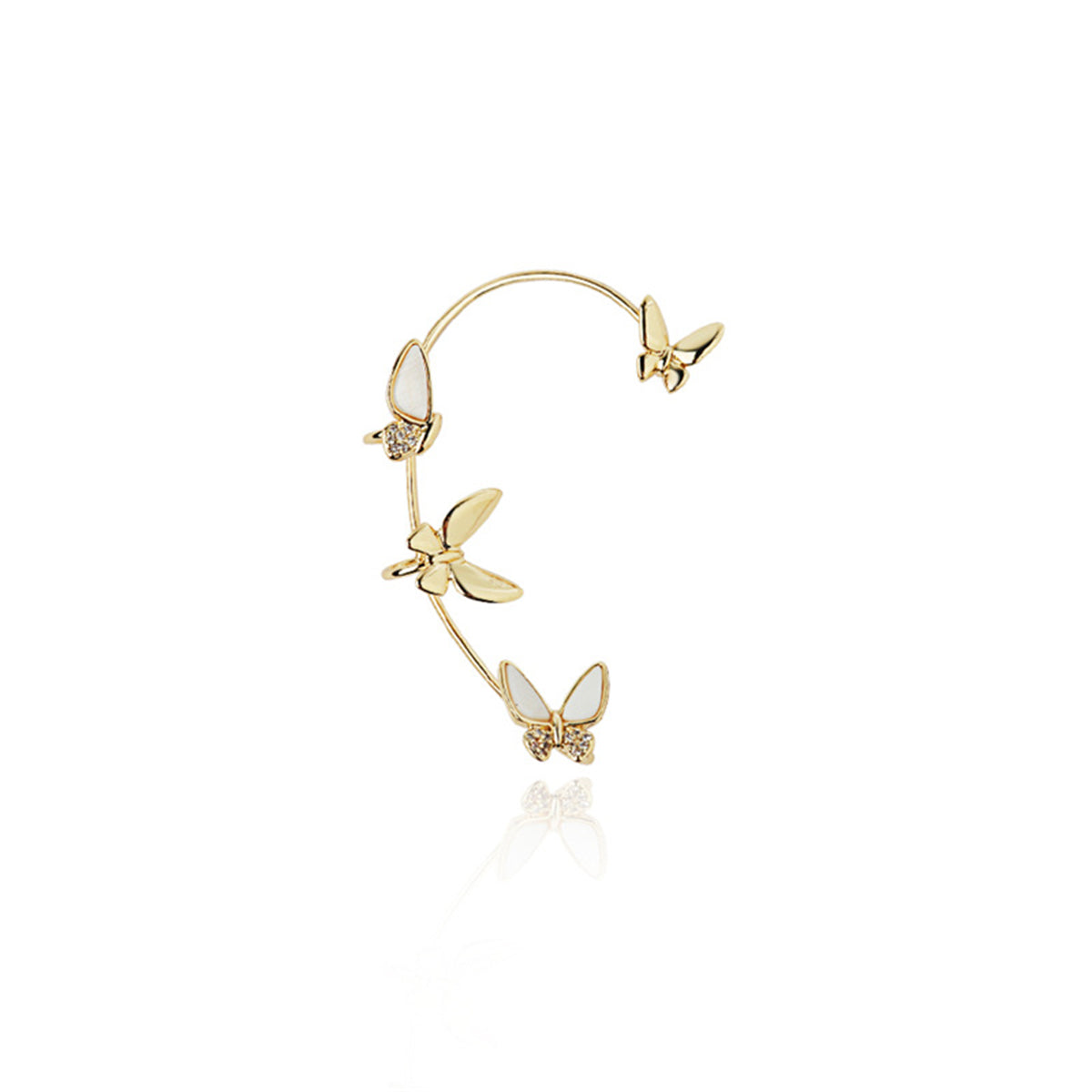 Cubic Zirconia & White Acrylic 18K Gold-Plated Butterfly Ear Cuff