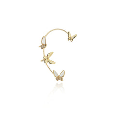 Cubic Zirconia & White Acrylic 18K Gold-Plated Butterfly Ear Cuff