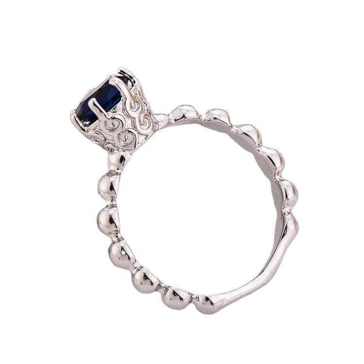 Navy Crystal & Silver-Plated Cocktail Ring