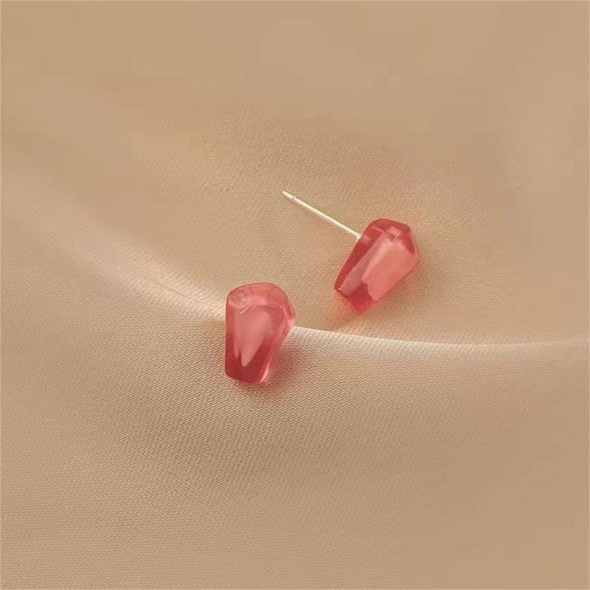 Red Resin & Silver-Plated Pomegranate Seed Stud Earrings
