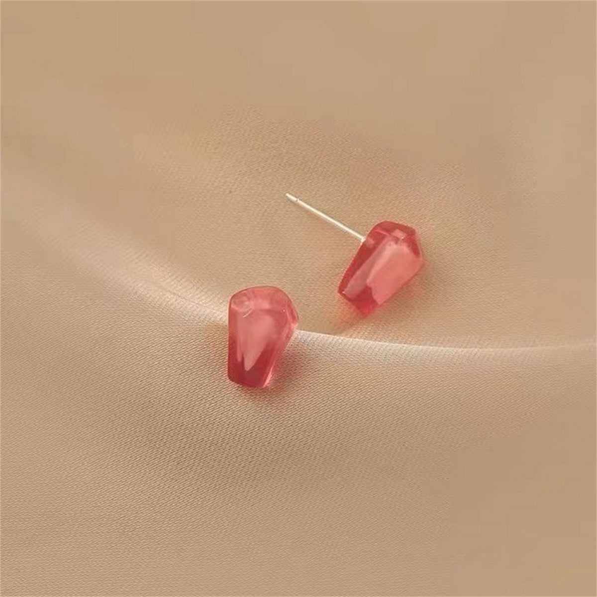 Red Resin and Silver-Plated Pomegranate Seed Stud Earrings, silver stud earrings for women, everyday style, styled look