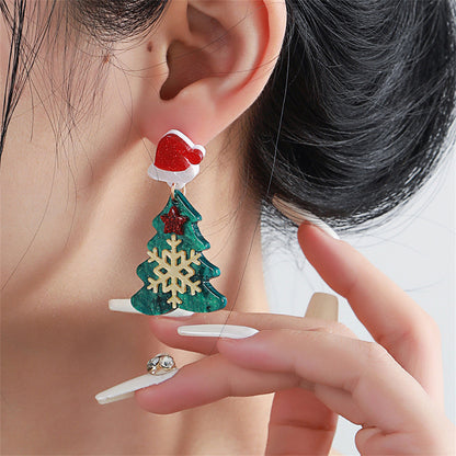 Green Acrylic & Silver-Plated Snowflake Tree Drop Earrings