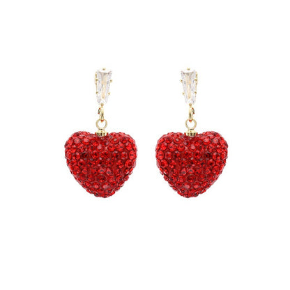 Red Cubic Zirconia and Crystal 18K Gold-Plated Heart Drop Earrings, gold drop earrings for women, lifestyle look
