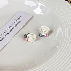 Resin & Enamel 18K Gold-Plated Rose Stud Earrings