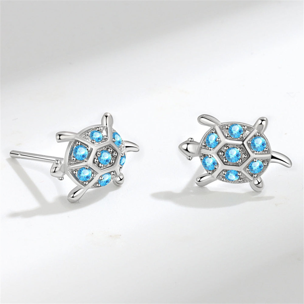 Blue Cubic Zirconia & Silver-Plated Turtle Stud Earrings