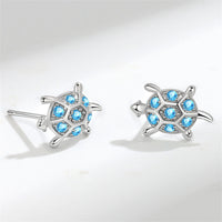 Blue Cubic Zirconia & Silver-Plated Turtle Stud Earrings