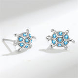 Blue Cubic Zirconia & Silver-Plated Turtle Stud Earrings