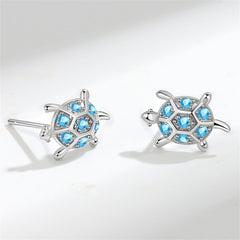 Blue Cubic Zirconia & Silver-Plated Turtle Stud Earrings