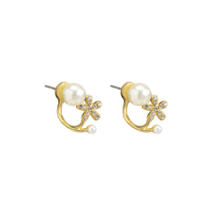Cubic Zirconia & Pearl Flower Ear Jackets