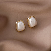 Pearl & 18k Gold-Plated Trapezoid Bezel Stud Earring