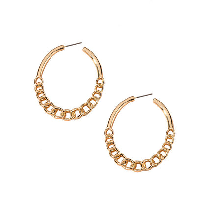 18K Gold-Plated Curb Chain Oval Hoop Earrings, botanical inspired, lifestyle look