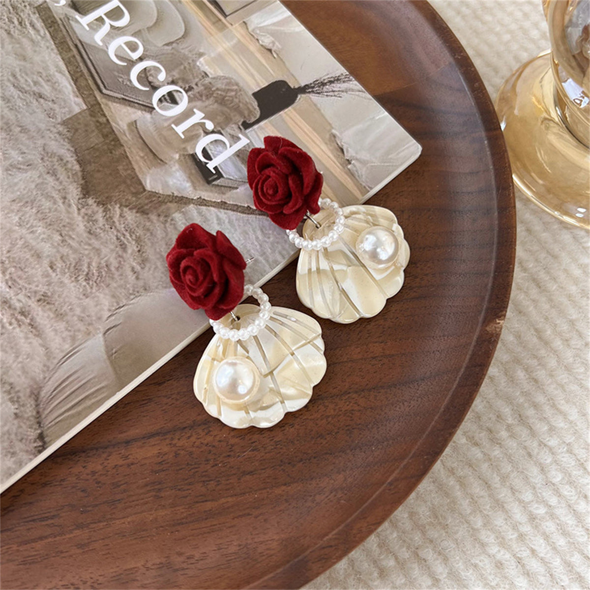 Pearl & Nylon Silver-Plated Rose Shell Drop Earrings
