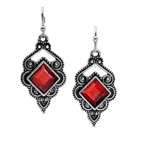 Red Crystal & Silver-Plated Princess Cut Drop Earrings