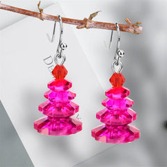 Rose Crystal & Red Stacked Festive Tree Drop Earrings