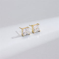 Cubic Zirconia & 18K Gold-Plated Square Stud Earrings