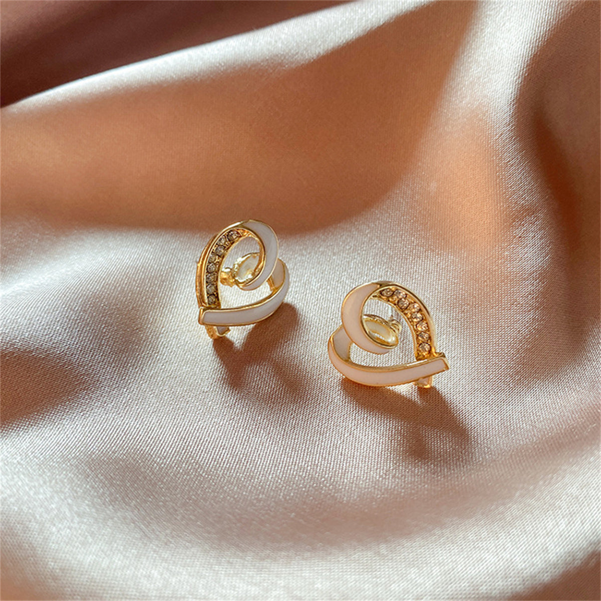 18K Gold-Plated & Cubic Zirconia Open Heart Stud Earring