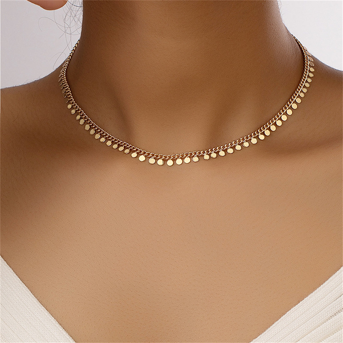 18K Gold-Plated Disc Necklace, gold pendant necklace for women, elegant gift for her, front view