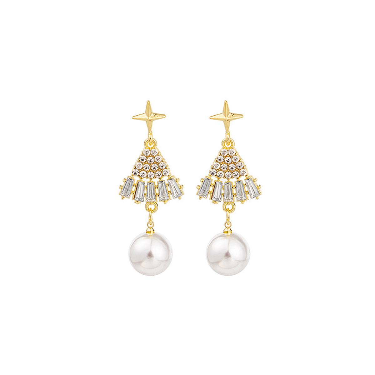 Cubic Zirconia & Pearl 18K Gold-Plated Holiday Tree Drop Earrings