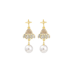 Cubic Zirconia & Pearl 18K Gold-Plated Holiday Tree Drop Earrings