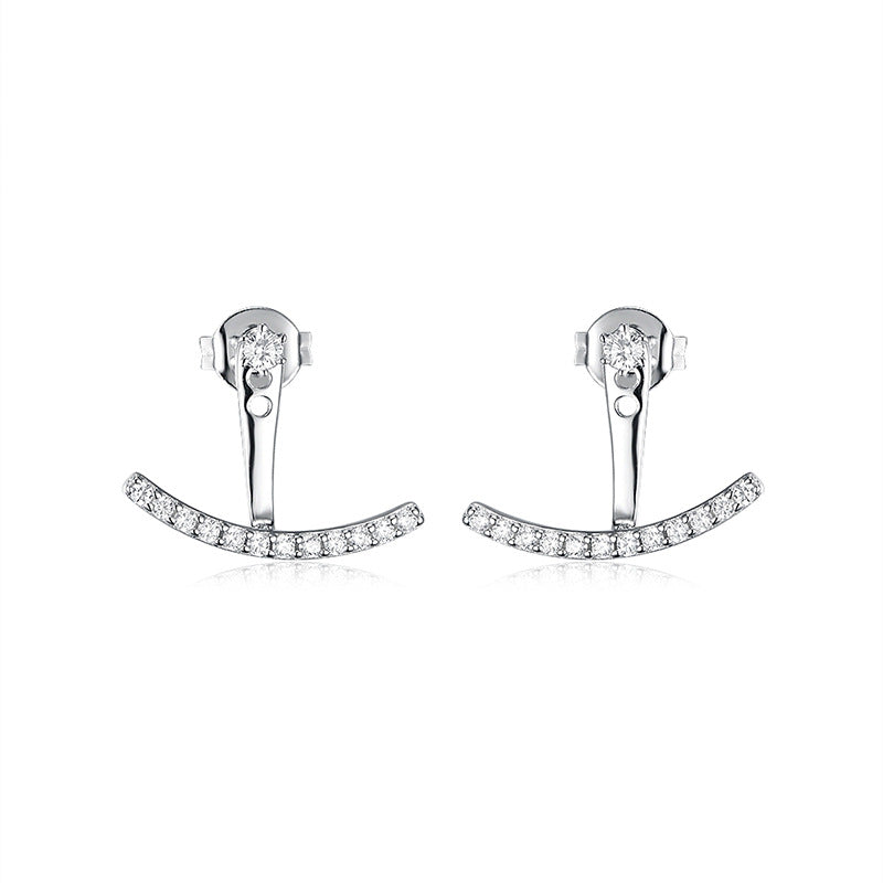 Cubic Zirconia and Silver-Plated T-Shaped Ear Jackets, silver drop earrings for women, botanical inspired, front view