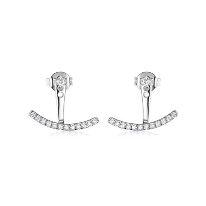 Cubic Zirconia and Silver-Plated T-Shaped Ear Jackets, silver drop earrings for women, botanical inspired, front view