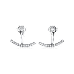 Cubic Zirconia & Silver-Plated T-Shaped Ear Jackets