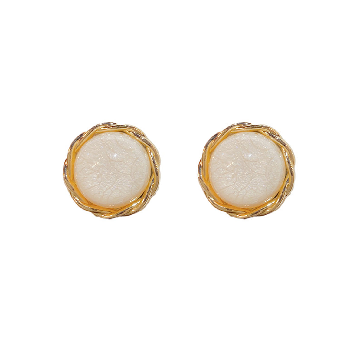 White Resin & 18K Gold-Plated Twisted-Trim Round Stud Earrings