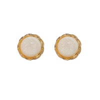 White Resin & 18k Gold-Plated Twisted-Trim Round Stud Earrings