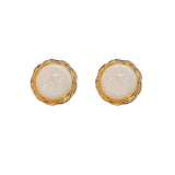 White Resin & 18k Gold-Plated Twisted-Trim Round Stud Earrings