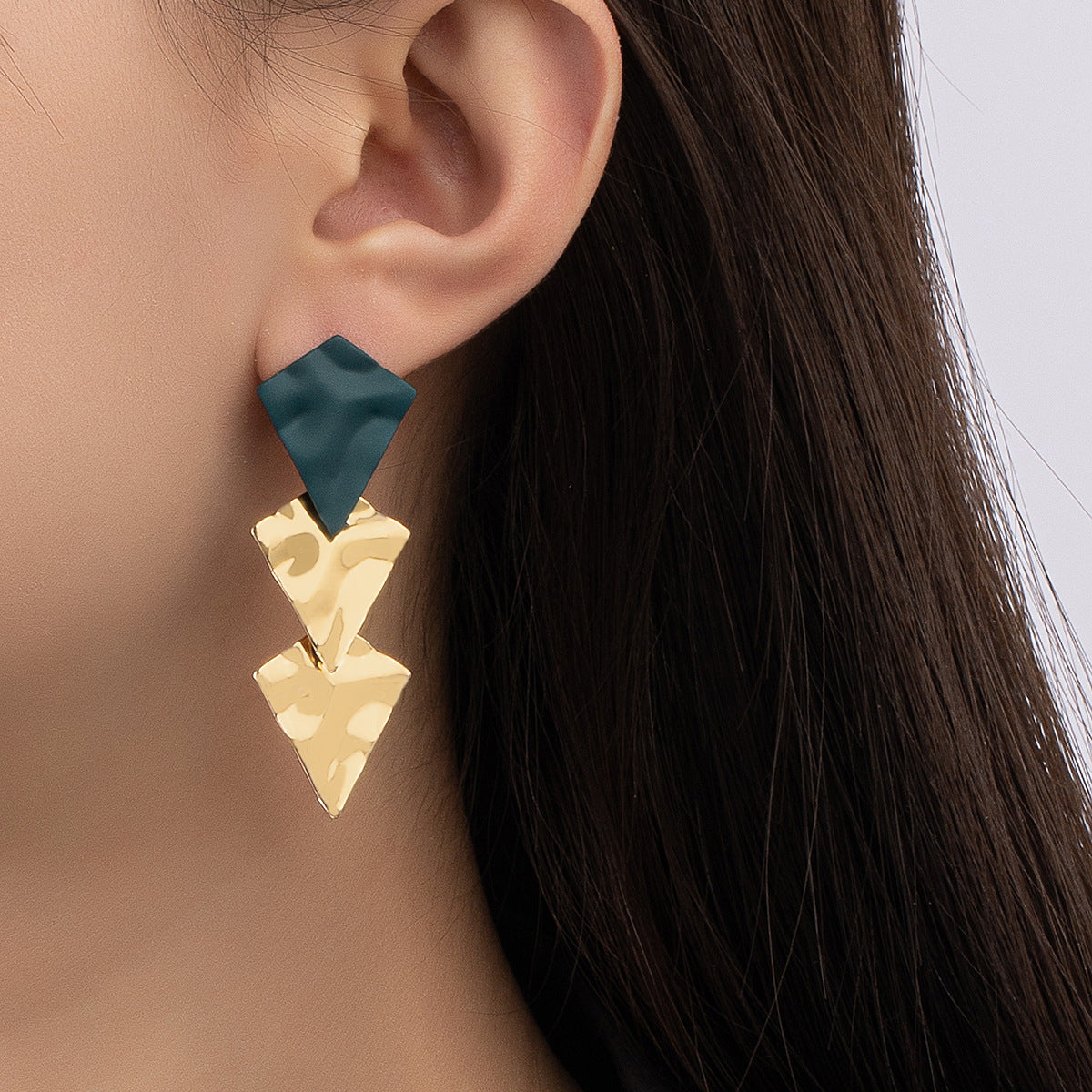 Blue Enamel and 18K Gold-Plated Textured Geometric Drop Earrings, gold drop earrings for women, lifestyle look