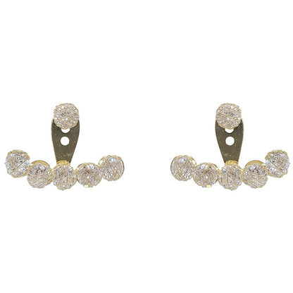 Cubic Zirconia and 18K Gold-Plated Nets Round Ear Jackets, gold drop earrings for women, elegant gift for her, front view
