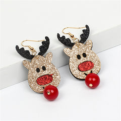 Brown & Red Glitter Reindeer Drop Earrings