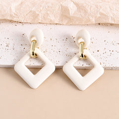 Beige Enamel & 18K Gold-Plated Open Rhombus Drop Earrings