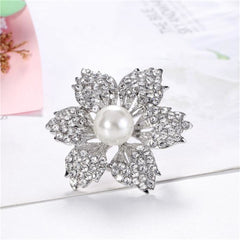 Cubic Zirconia & Pearl Silver-Plated Flower Brooch