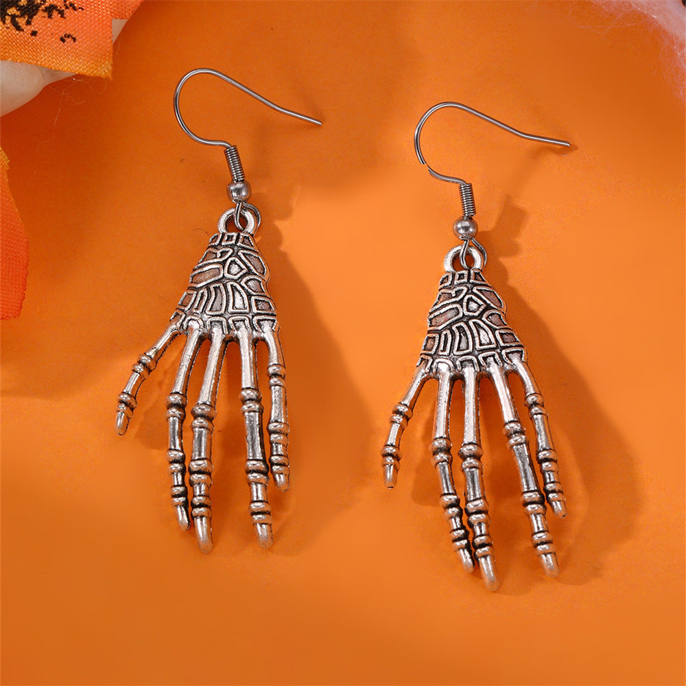 Silver-Plated Skeleton Hand Drop Earrings