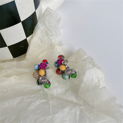 Blue and Yellow Multicolor Floral Bead Stud Earrings, stud earrings for women, everyday style, styled look