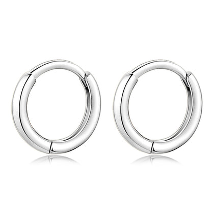 Silver-Plated Ring Huggie Earrings, silver huggie earrings, elegant gift for her, front view