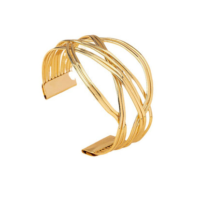 18K Gold-Plated Crossing Lines Cuff, gold bracelet for women, everyday style, side view