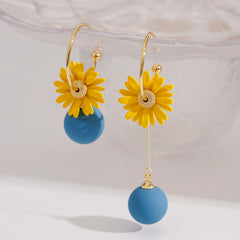 Yellow Enamel & 18K Gold-Plated Mum Mismatching Drop Earrings