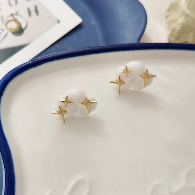 White Acrylic & 18K Gold-Plated Cloud Star Stud Earrings