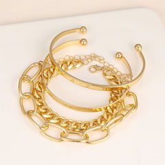 Beautifully crafted 18K gold-plated cuff set showcasing three bracelets with chains and a delightful heart charm.