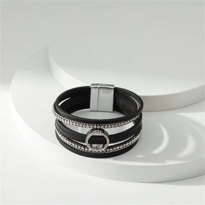 Black Polystyrene and Cubic Zirconia Silver-Plated Bead-Chain Circle-Charm Bangle, silver bracelet for women, side view