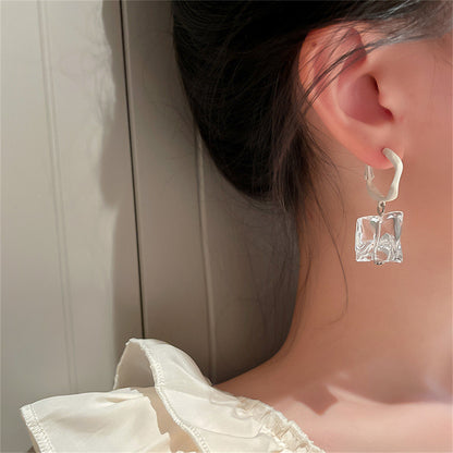 Clear Resin and Enamel and Silver-Plated Ice Cube Drop Earrings, silver drop earrings for women, styled look