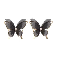 Cubic Zirconia & Black Mesh 18k Gold-Plated Butterfly Stud Earrings