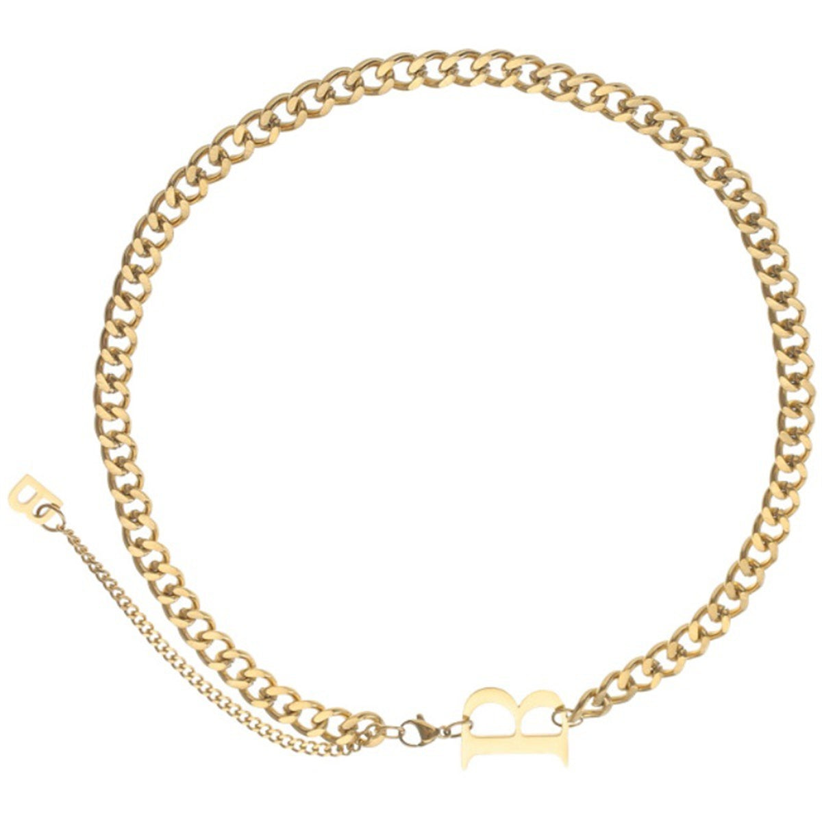 18K Gold-Plated 'B' Cuban Chain Lariat Necklace, gold pendant necklace for women, everyday style, side view